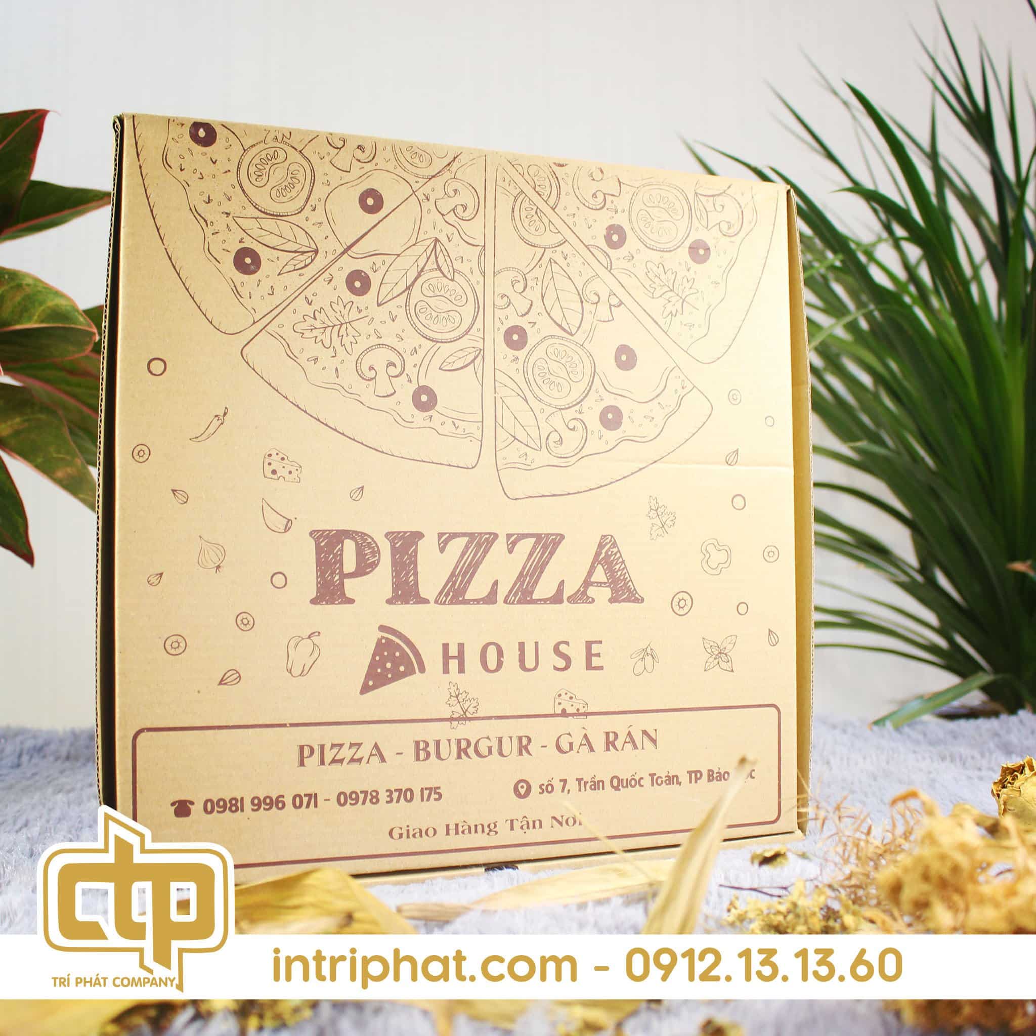 in hộp đựng bánh pizza