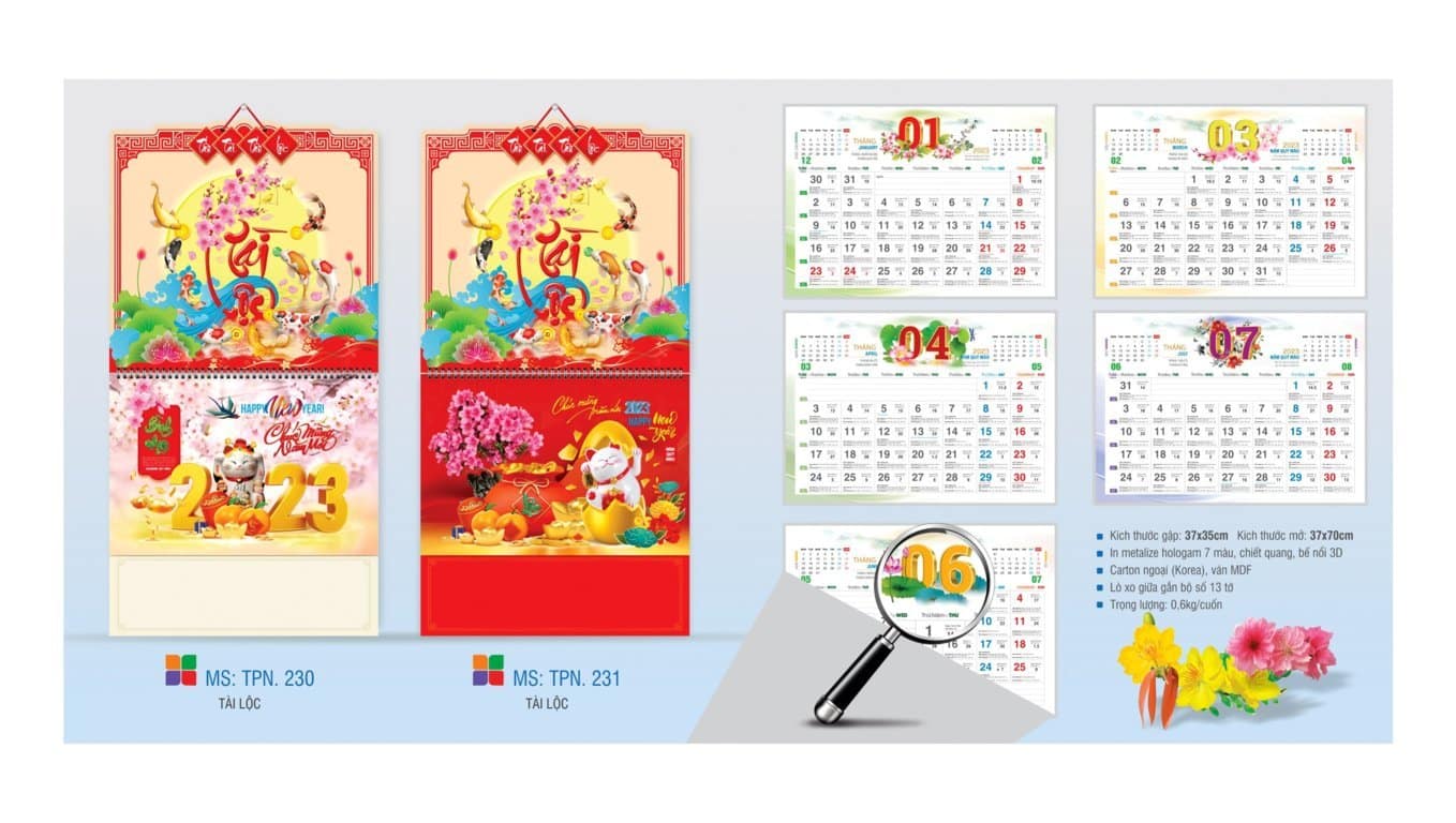 In Lịch Tết 2023 93 Lịch bìa lò xo giữa - Mẫu số 2