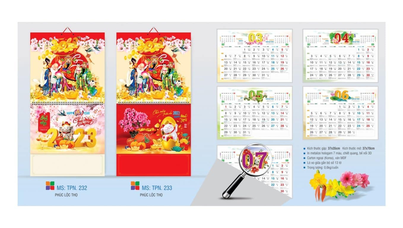 In Lịch Tết 2023 94 Lịch bìa lò xo giữa - Mẫu số 3