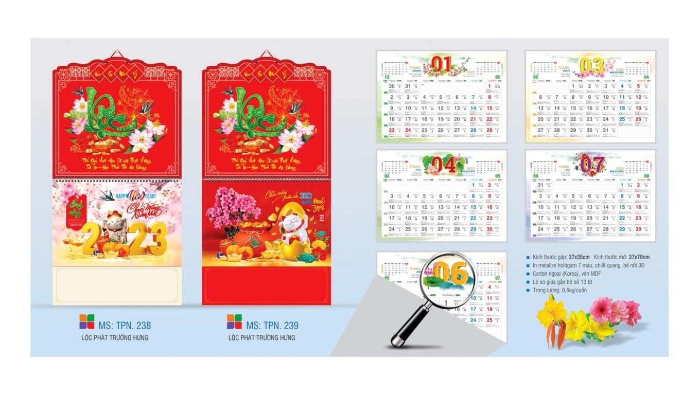 In Lịch Tết 2023 98 Lịch bìa lò xo giữa - Mẫu số 7