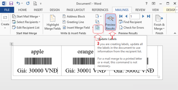 Preview Results => Update labels để xem chi tiết