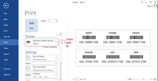 cách in tem nhãn trong excel