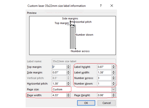 điều chỉnh các thông số của mẫu tem